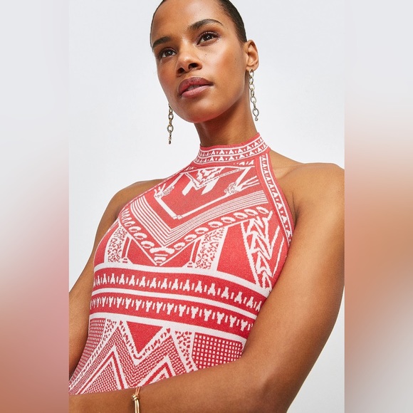 Karen Millen Halter Neck Jacquard Knitted Dress - Picture 4 of 7